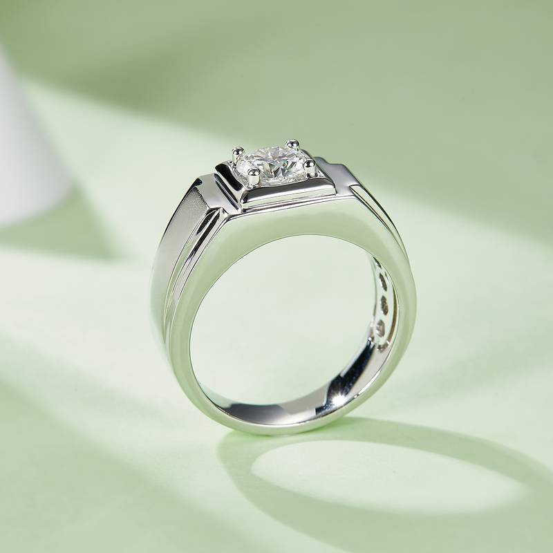 冠希款S925银镀白金MoissaniteMen's Ring1ctD级